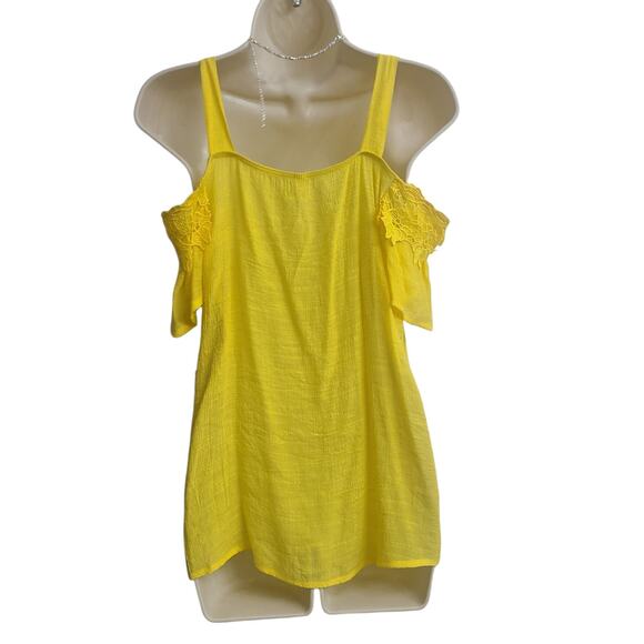 NWT Women's M Yellow Boho Blouse Cut Out Shoulders Loose Fit Flowy - Picture 4 of 7